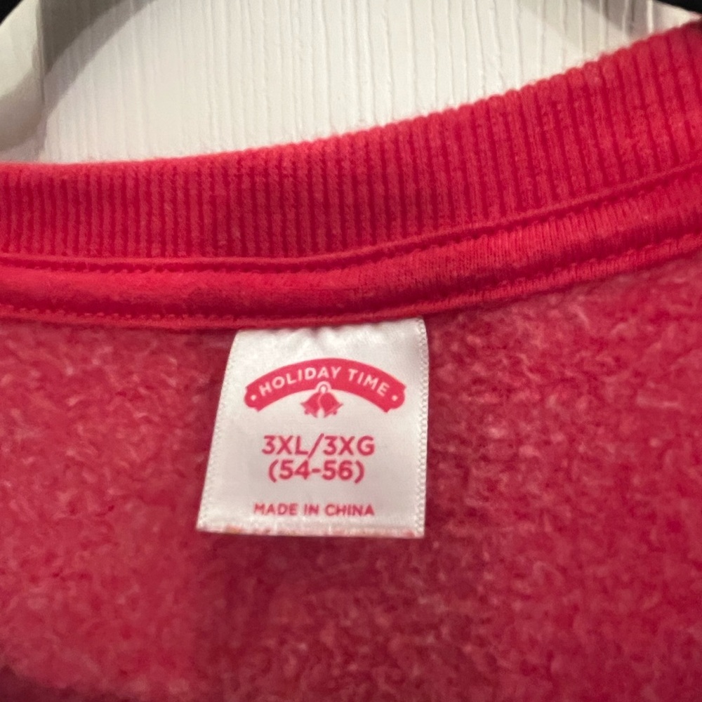 3XL Men's Holiday Time Red Crewneck Sweater with White Sleigh Graphic - Picture 5 of 7
